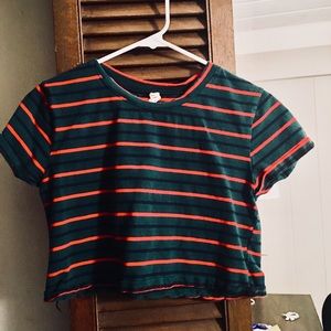 ROMWE Black, green, and red striped crop shirt!!